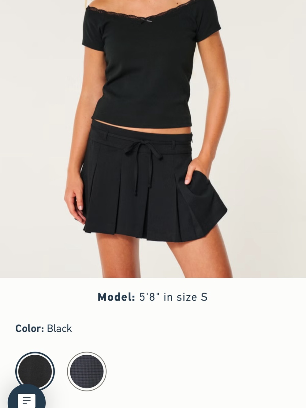 Hollister Black Pleated Mini Skirt with Tie Waist